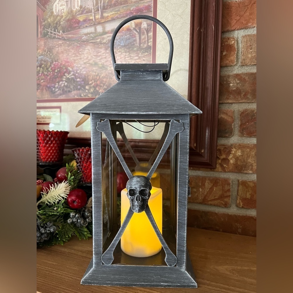 Skeleton Lantern with LED Candle -
13 Inch, Waterproof, Battery
Operated Solar‼️